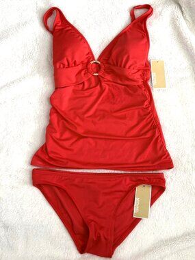 Michael Kors Women's 2-Piece Tankini Swimsuit Set Coral Size XS NWT
